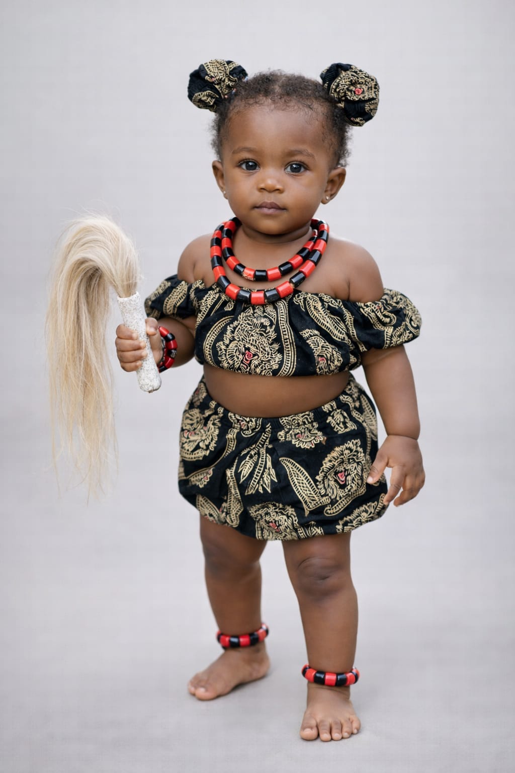 Young girl in purple and gold Aso Oke with small gele