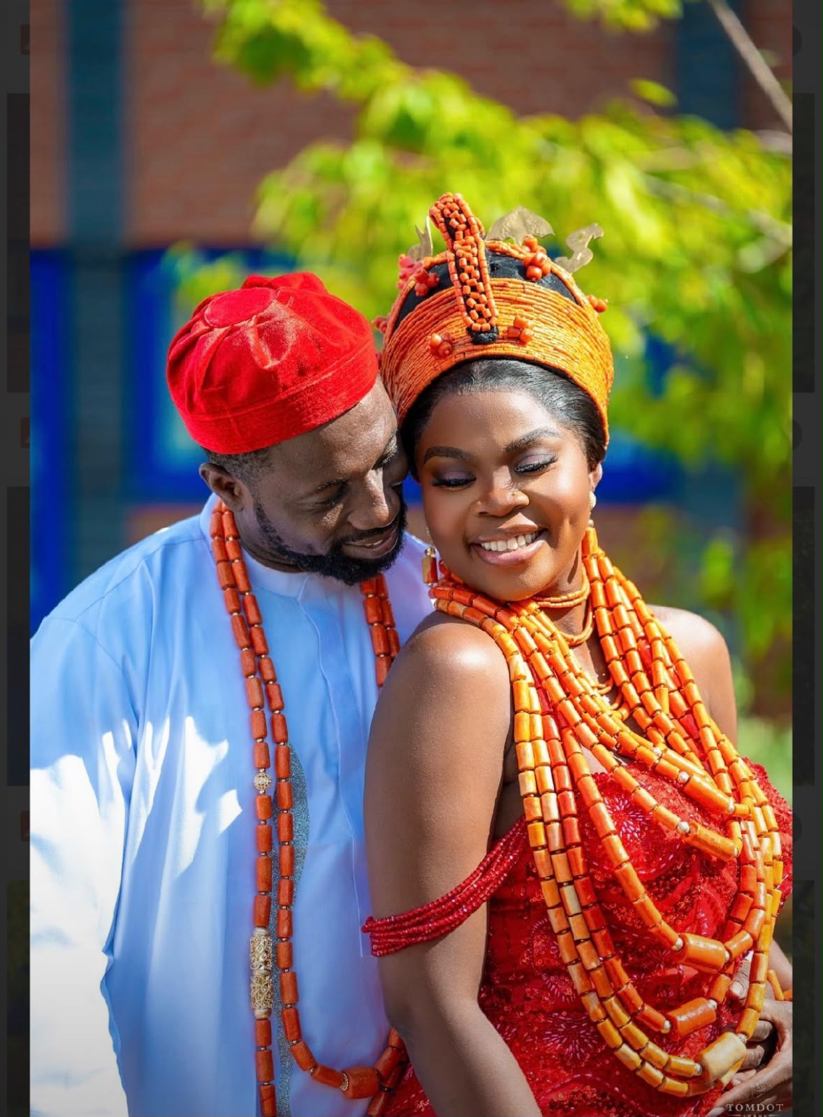 Beautiful Esan attire with coral bead headpiece