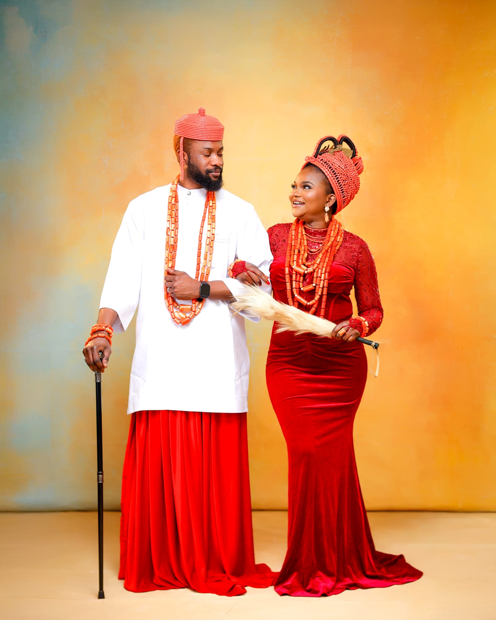 Beautiful Esan attire with coral bead headpiece
